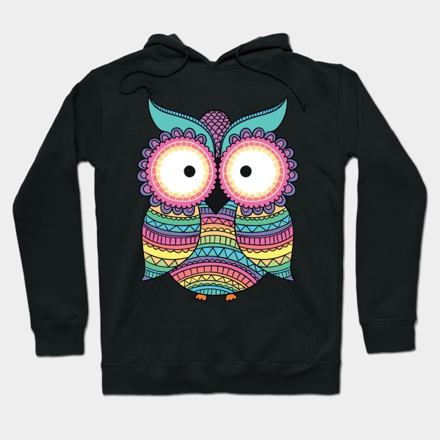 Geometric Pastel Rainbow Owl Hoodie by SandiTyche